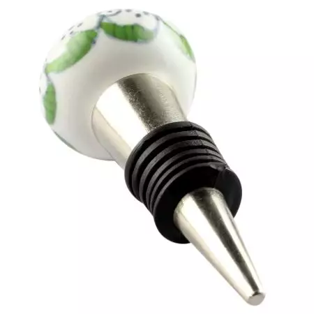 Grey Dotted Ceramic Floral Wine Stopper